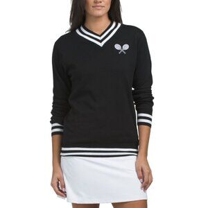 THE BUBBLE Black/White Tennis Embroidered Hatton Sweater